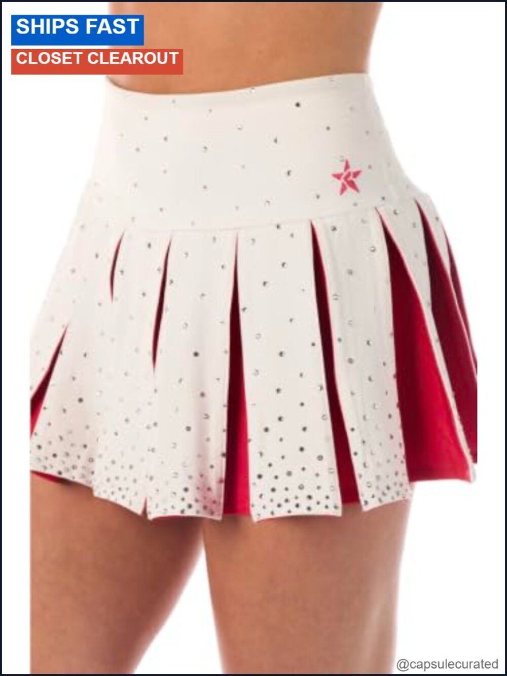 Pleated Mini Skirt with Crystal Accents and Attached Brief